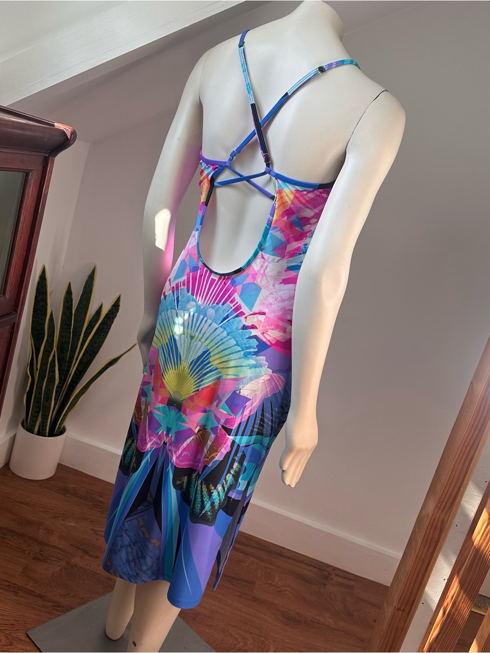 La Blanca // Vibrant Open Back Multicolor Slip Dress with Geometric Floral Print